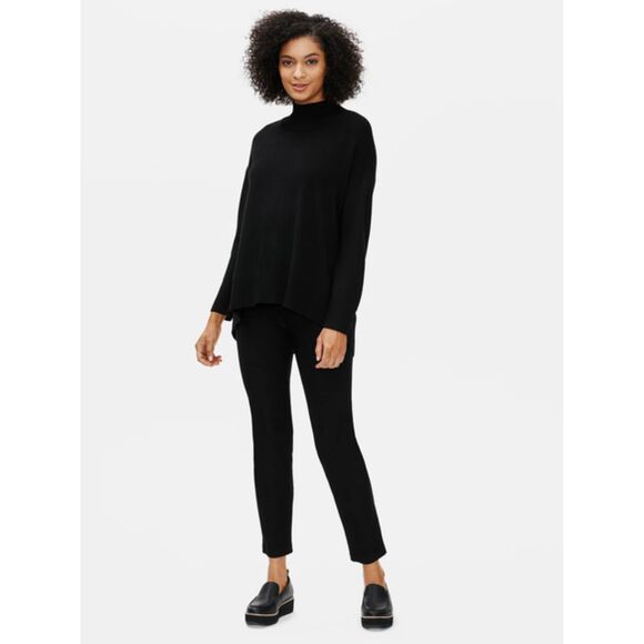 Eileen Fisher Merino Mock Neck Top in Regenerative Wool Black size M Orig. $278 - Picture 1 of 11